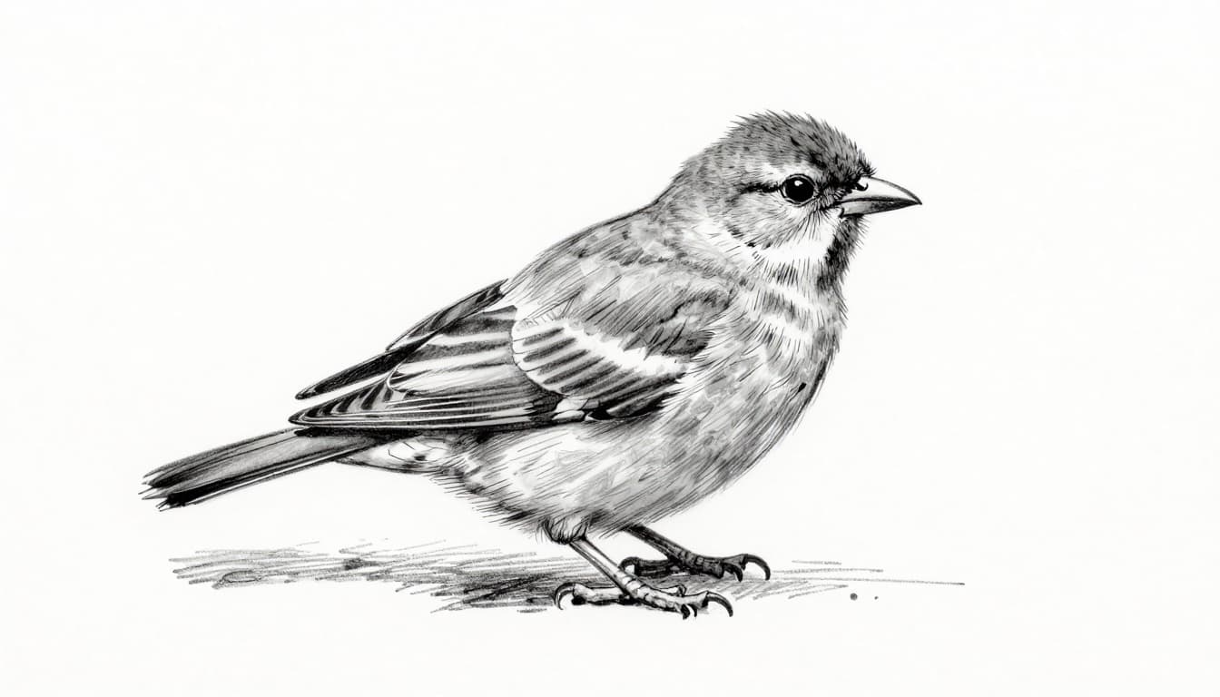 A single budgerigar in a cage intensely scratching its head and grooming, featuring dull ruffled feathers and a listless daytime gaze, in hand-drawn graphite linework sketch style with light shading on a clean white background.