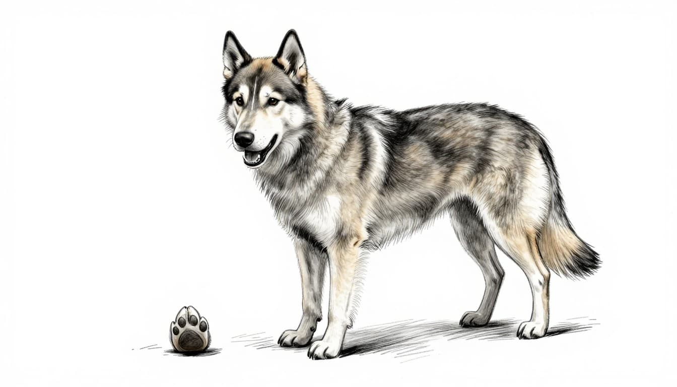 Hand-drawn sketch of a dog intensely licking its front paws with visible red, inflamed pads on a living room carpet, illustrating typical allergy symptoms.