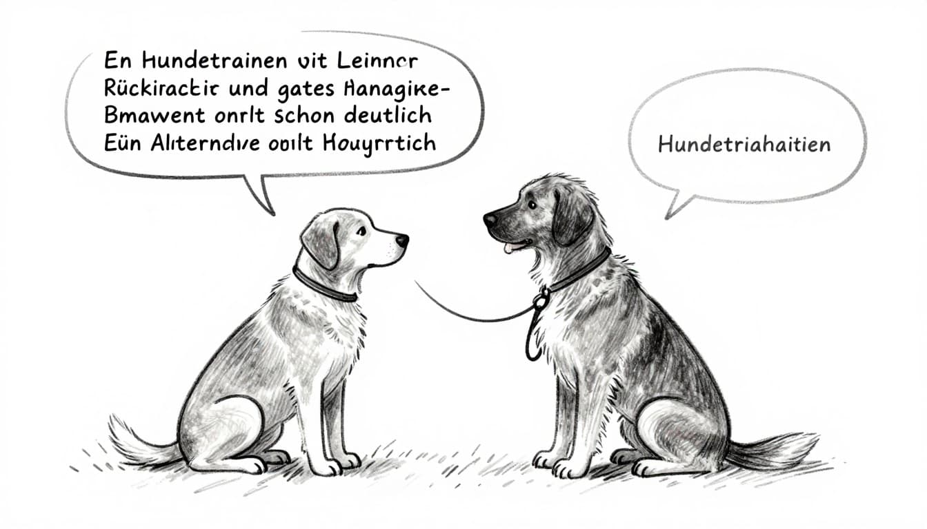 A dog trainer with a leash practices recall training with an obedient male dog sitting and looking at the trainer in a sunny park, using positive reinforcement. Hand-drawn graphite sketch with light shading, monochrome palette on clean white background.
