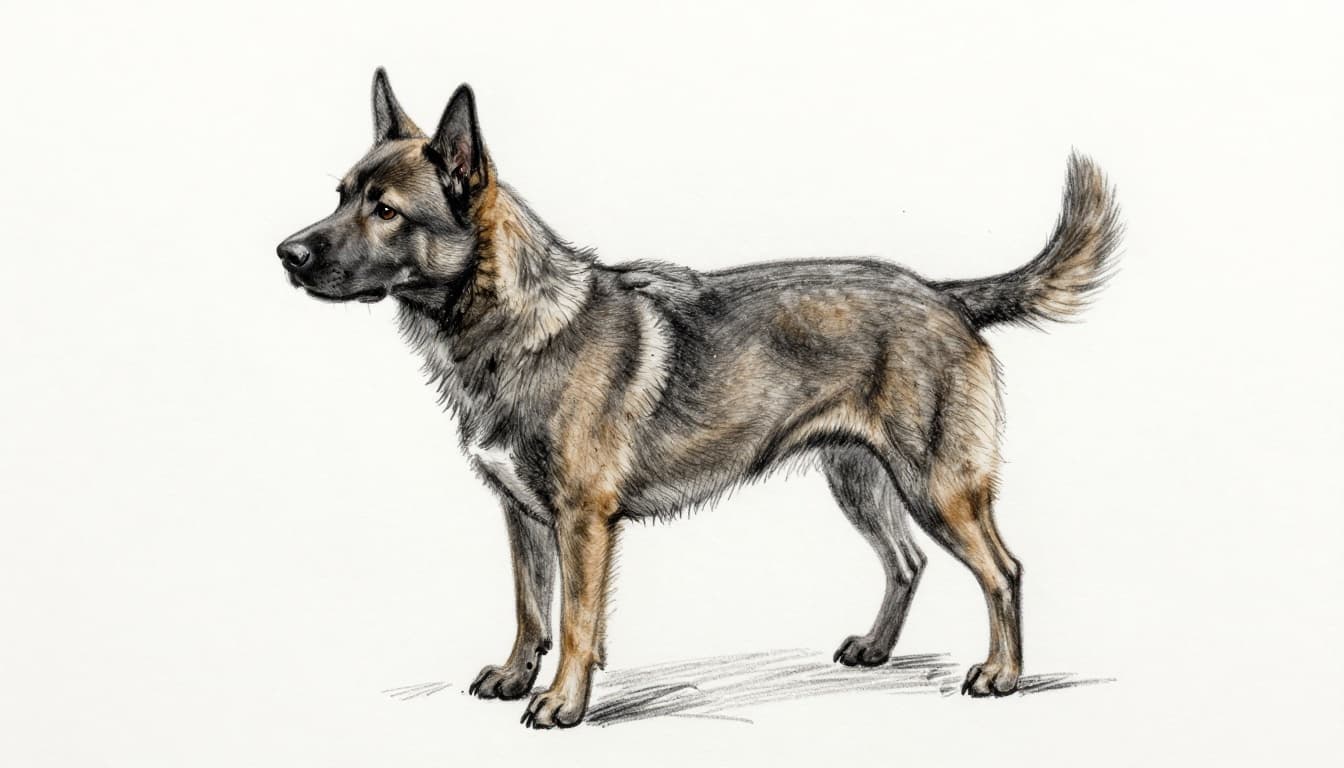 A dog intensely scratches at the base of its tail, showing visible black flea dirt particles in the fur, in a cozy living room setting. Close-up on the hindquarters in hand-drawn graphite sketch style with light shading on clean white paper.