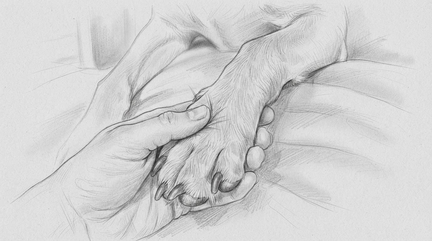 Eine Hand untersucht eine Hundepfote auf Grannen zwischen den Zehen.